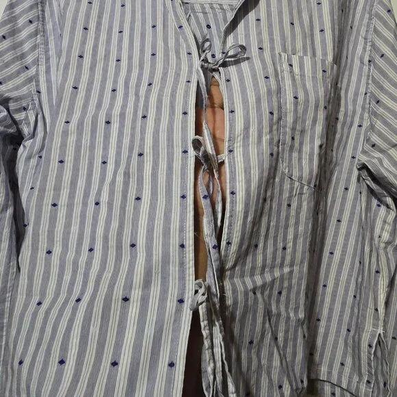 Aerie Women's Striped Tie Up Collared Loungewear Shirt Size Large - Picture 4 of 9